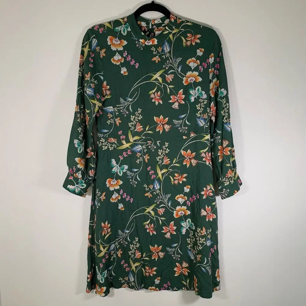 Velvet by Graham Spencer Dress Women’s XS Green Floral High Neck Long Sleeve